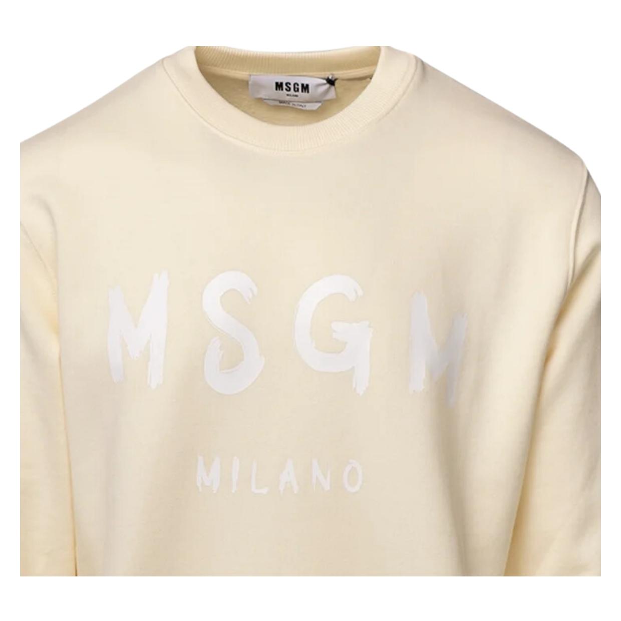 MSGM Brushed Paint Logo Effect Cream Sweatshirt