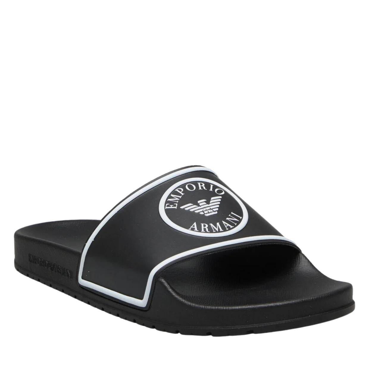 Emporio Armani Logo Embossed Black & White Sliders