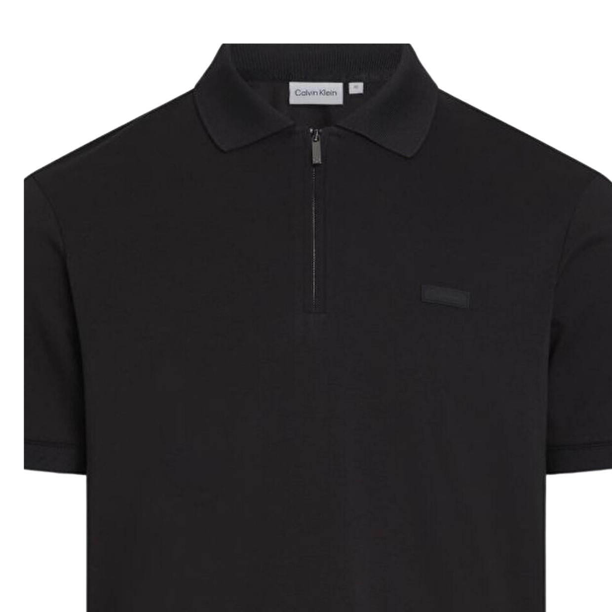 Calvin Klein Smooth Cotton Welt Zip Black Polo Shirt