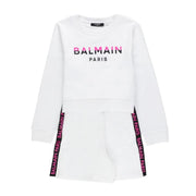 Balmain Kids Print Logo White Sweat Shorts Set