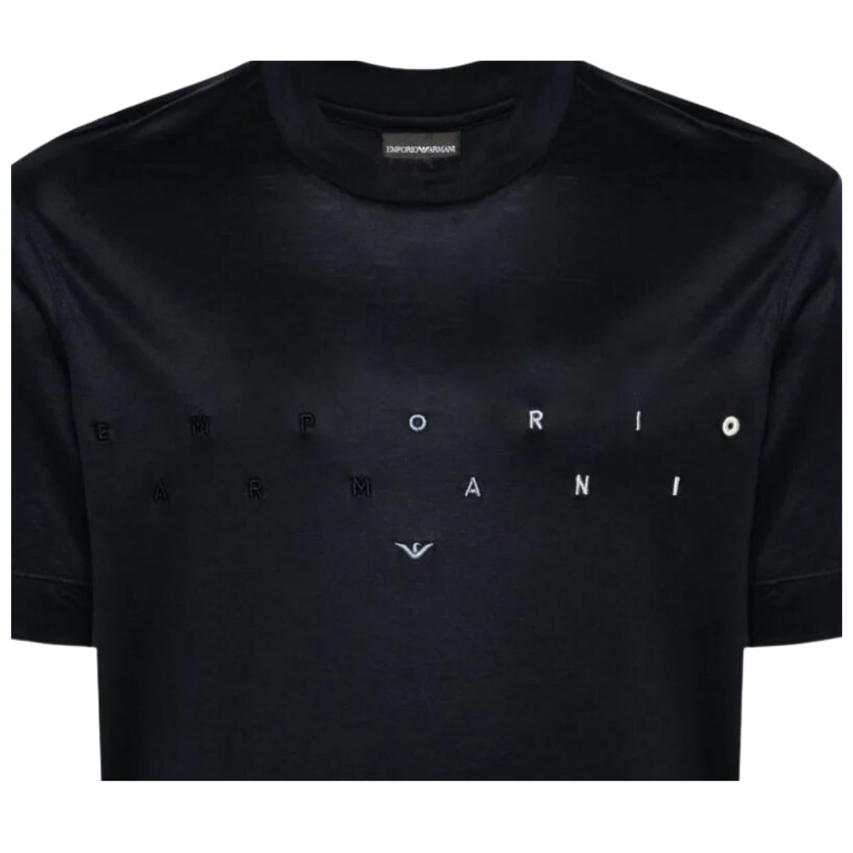 Emporio Armani Embroidered Logo Lettering Dark Navy T-Shirt