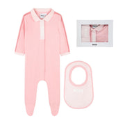 BOSS Babygrow & Bib Pink Set