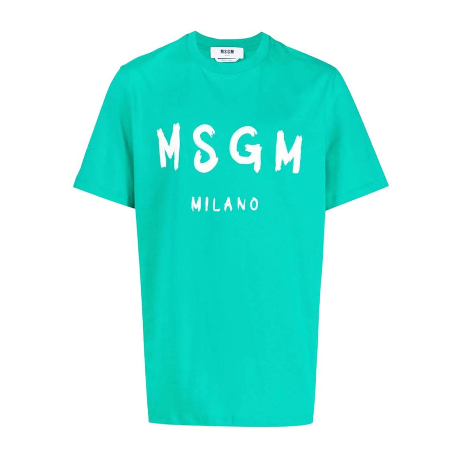 MSGM Brushed Effect Logo Green T-Shirt