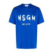 MSGM Brushed Effect Logo Blue T-Shirt