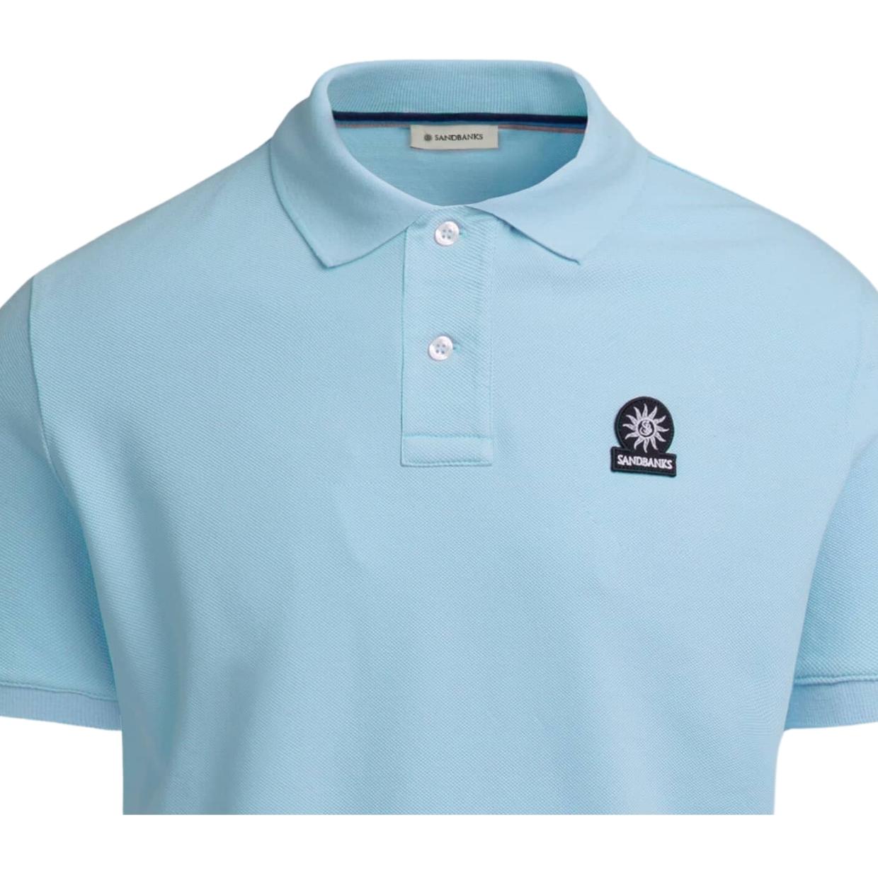 Sandbanks Badge Logo Pique Sky Blue Polo Shirt