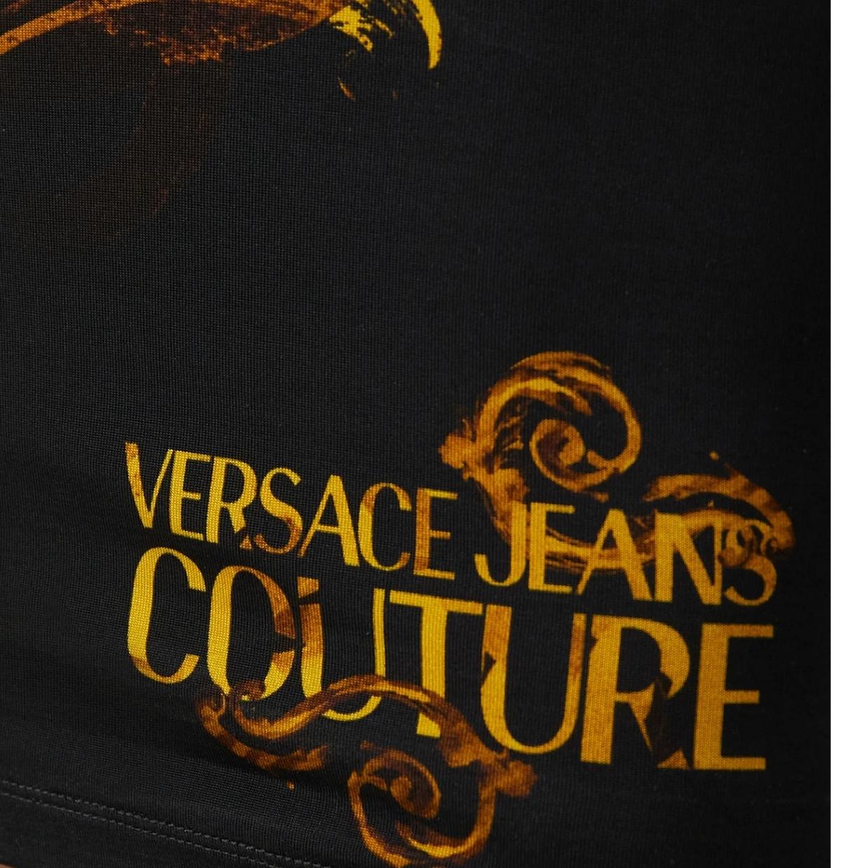Versace Jeans Couture Watercolour Couture Logo Black Midi Dress