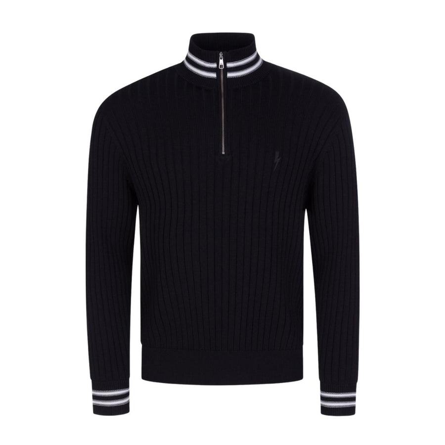 Neil Barrett Black/White Stripe Half Zip Sweater