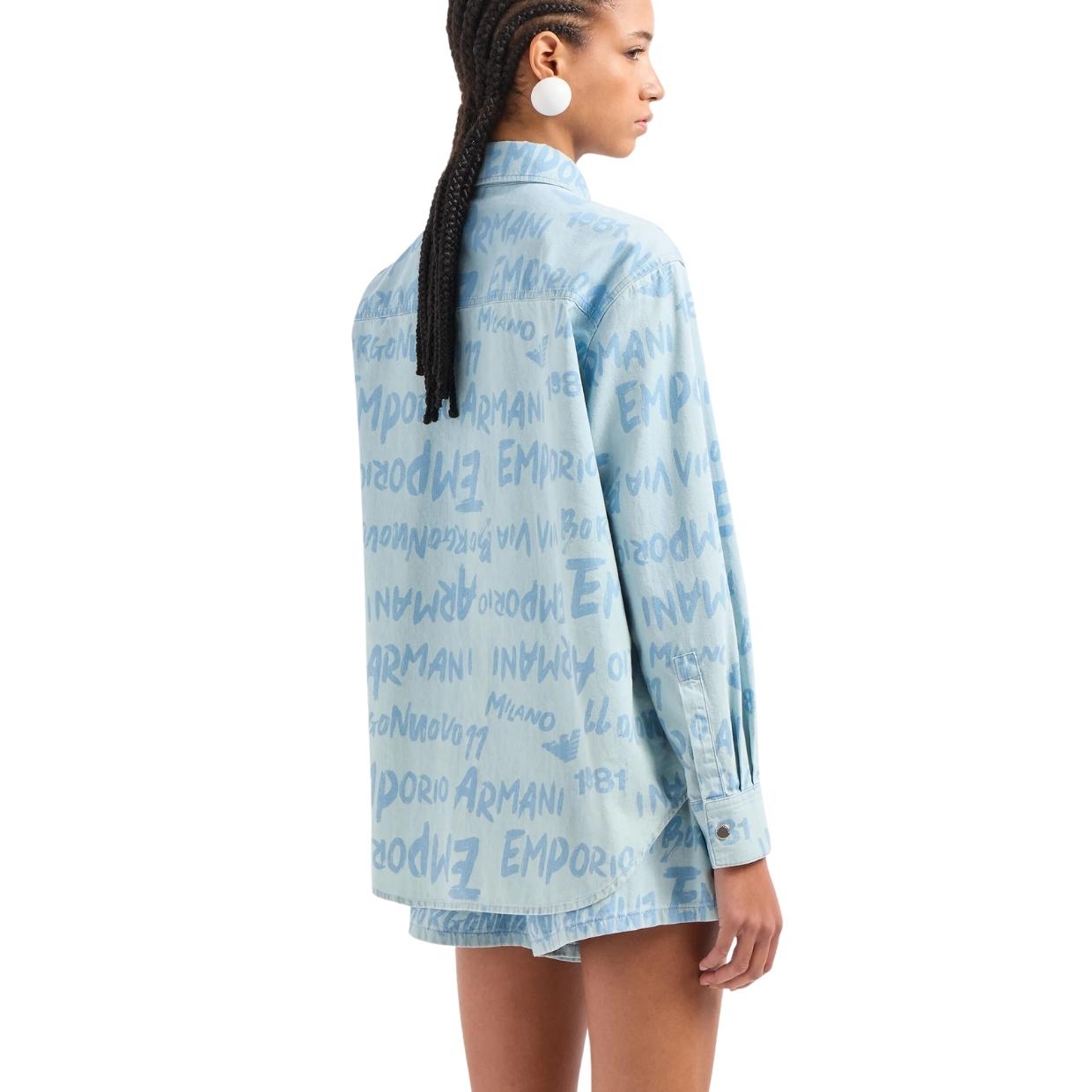 Emporio Armani All-Over Lettering Print Light Denim Shirt