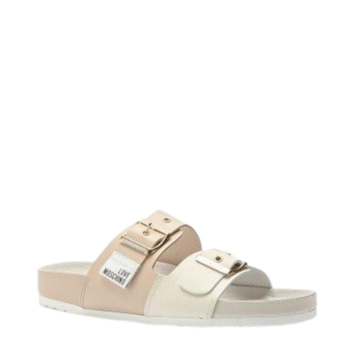 Love Moschino Two Buckle Beige Sandals