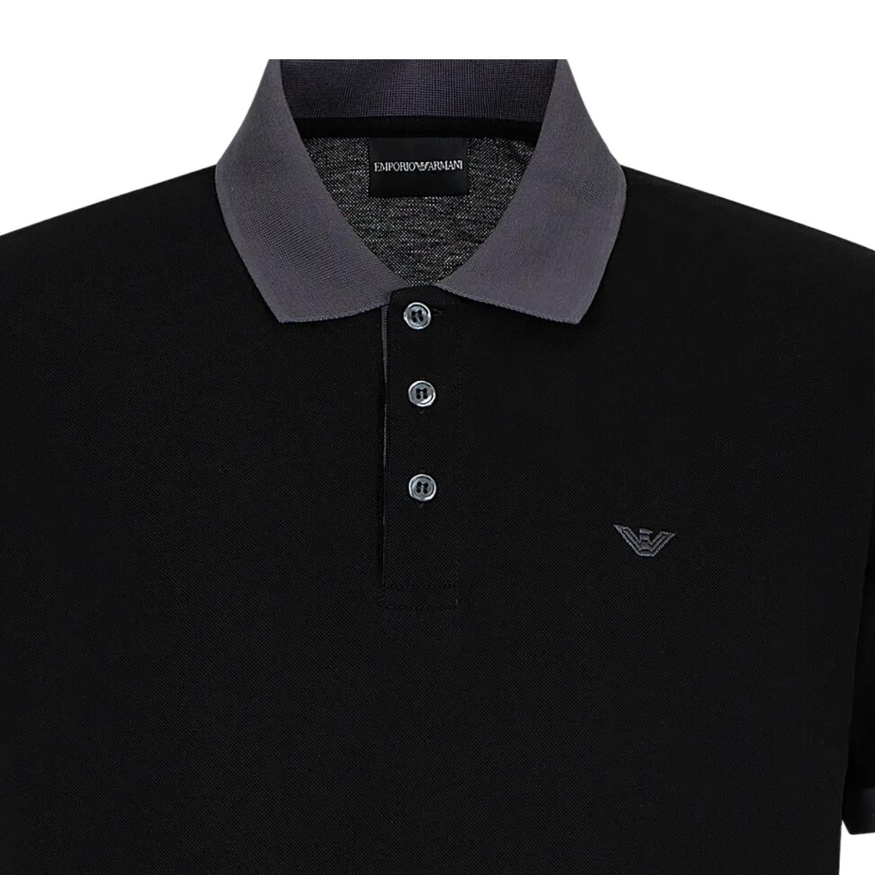 Emporio Armani Micro Embroidered Logo Black Polo Shirt