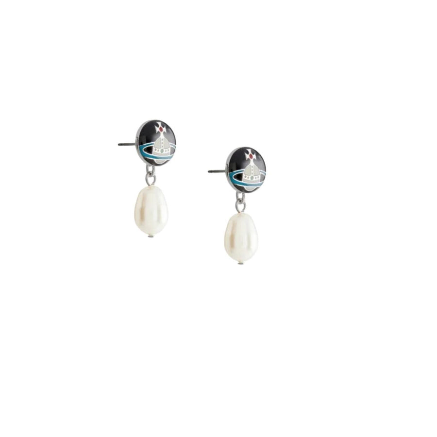 Vivienne Westwood Loelia Platinum Black Enamel Creamrose Earrings