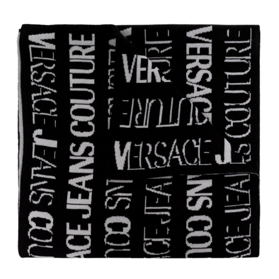 Versace Jeans Couture Black Embroidered All-Over Logo Scarf