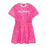 Balmain Kids Leopard Print Logo Pink Dress