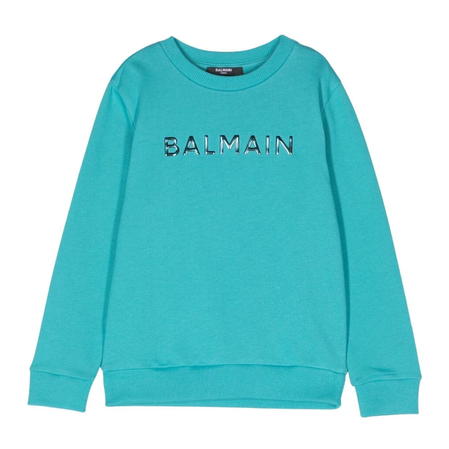 Balmain Kids Iridescent Logo Blue Sweatshirt