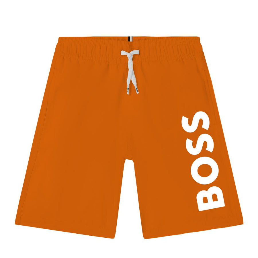 BOSS Kid's Printed Logo Orange Swim Shorts