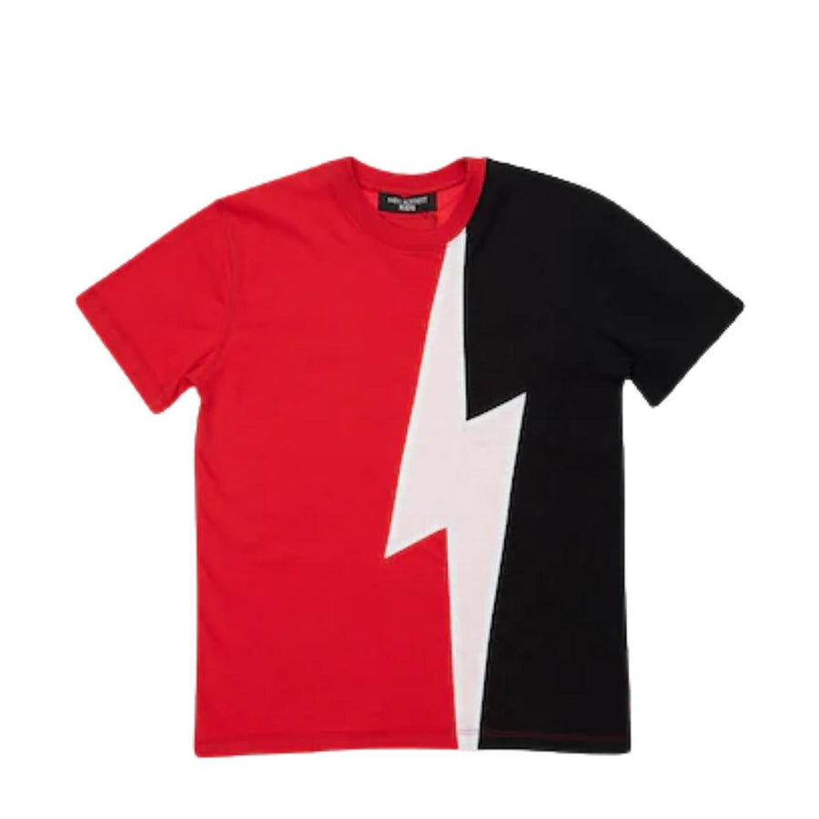 Neil Barrett Kids Red Colour Block Lighting T-Shirt