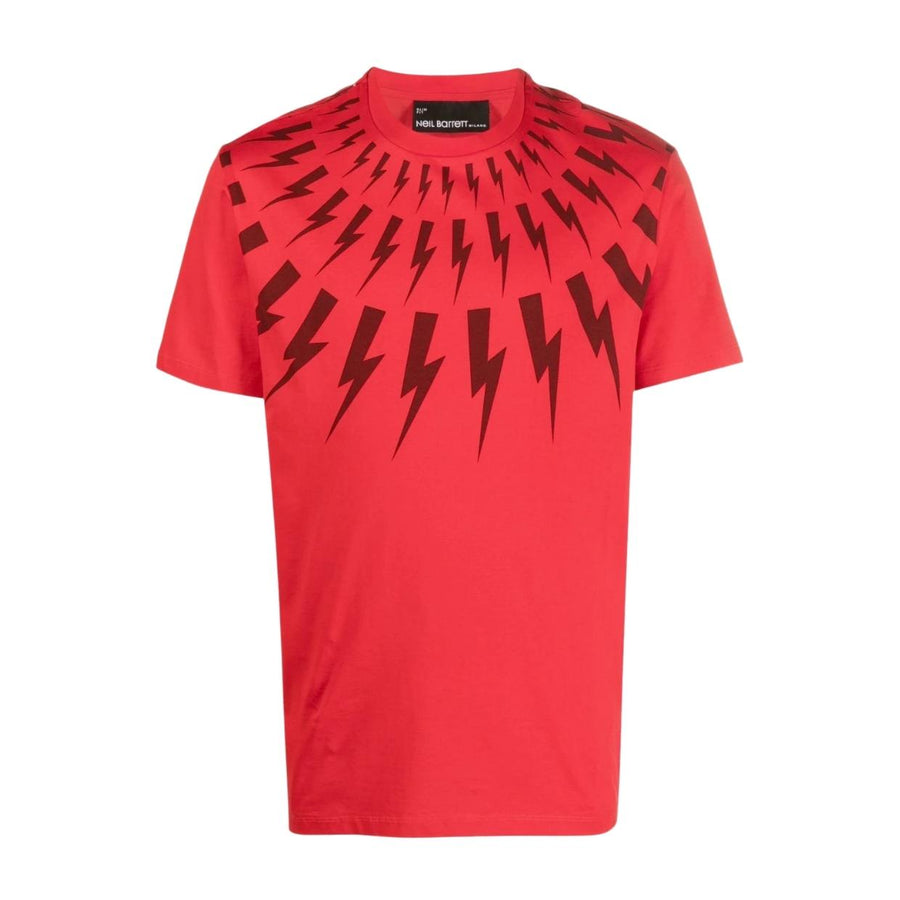Neil Barrett Red Fair-Isle Thunderbolt Printed T-Shirt