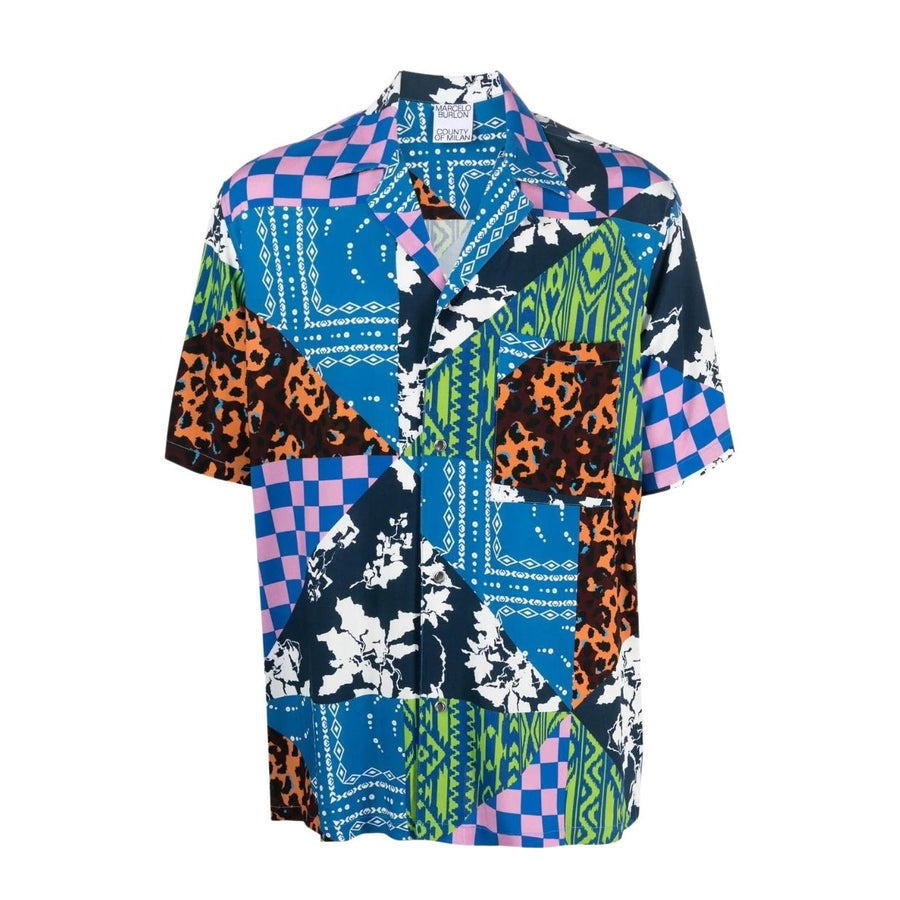Marcelo Burlon Mix Match Hawaii Patchwork Short Sleeve Shirt