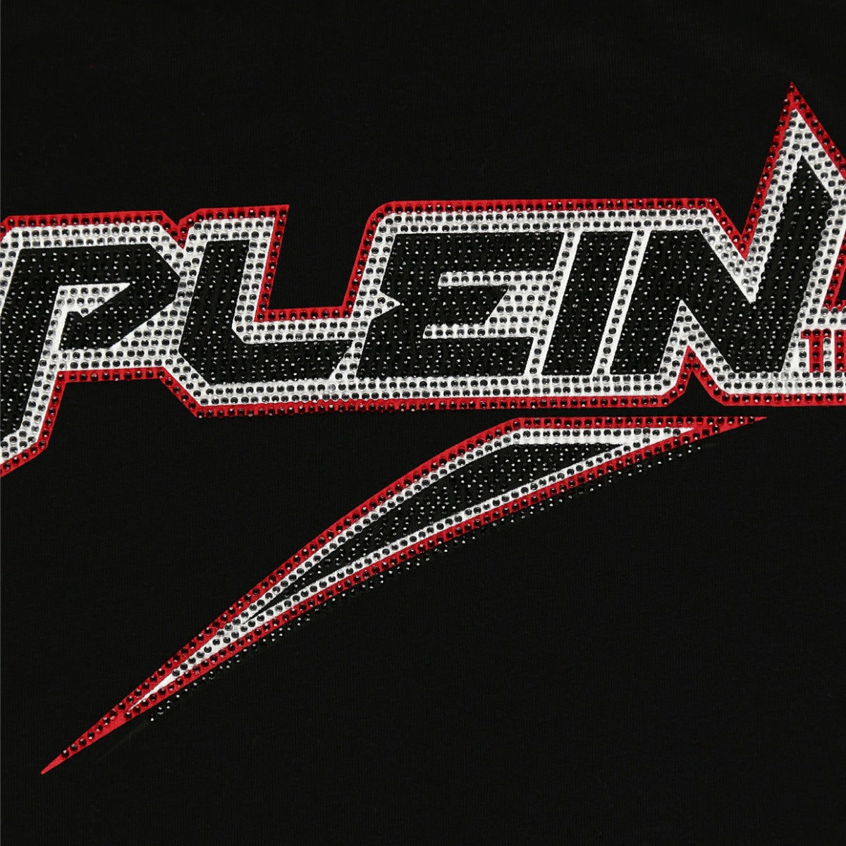 Philipp Plein Junior Black Diamante Logo T-shirt Detail 