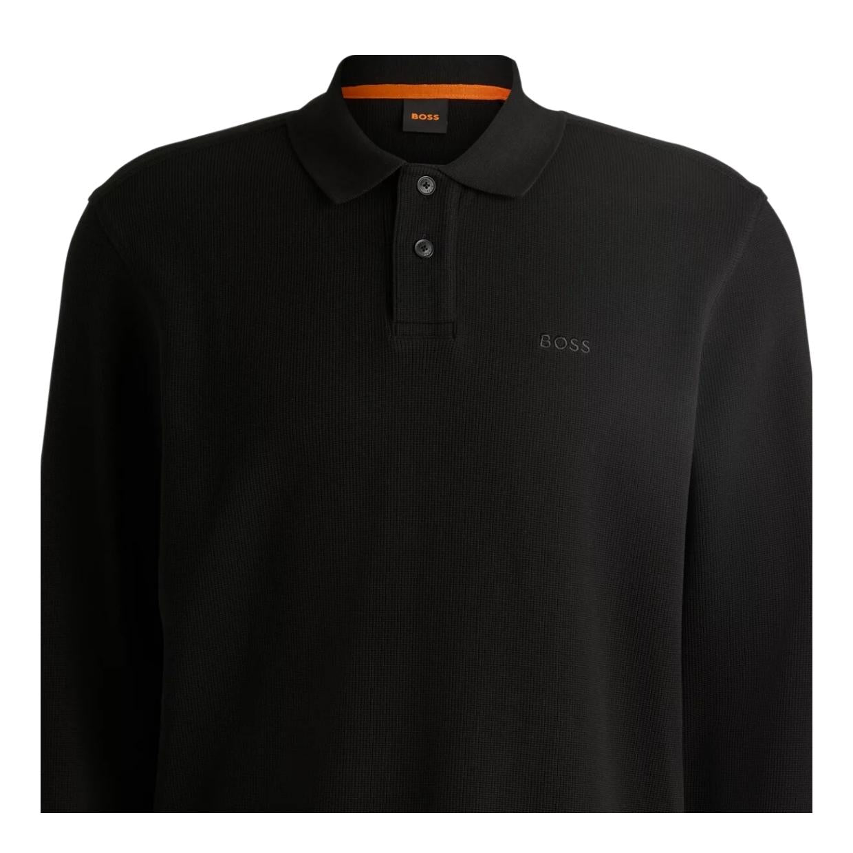 BOSS Regular Fit Black Waffle-Structured Polo Shirt