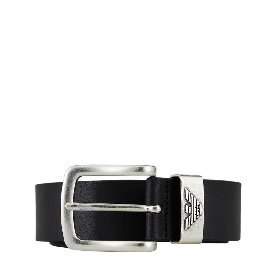Emporio Armani Logo Buckle Black Leather Belt