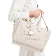 Emporio Armani Medium Jacquard All-Over Monogram Beige Tote Bag