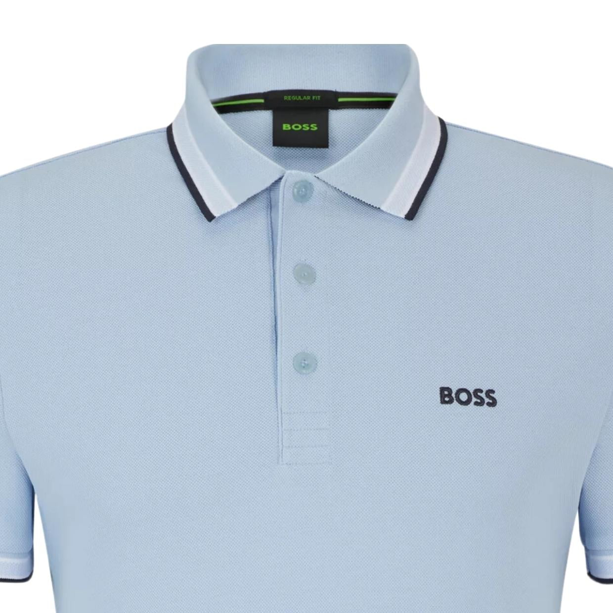 BOSS Paddy Contrast Logo Sky Blue Polo Shirt