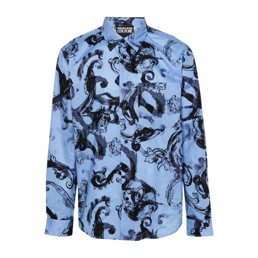 Versace Jeans Couture Watercolour Couture Printed Blue Shirt