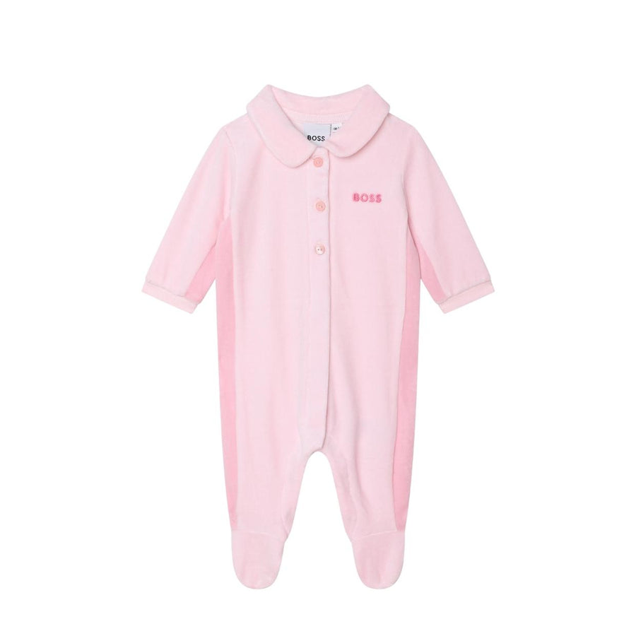 BOSS Baby Logo Pink Velvet Babygrow