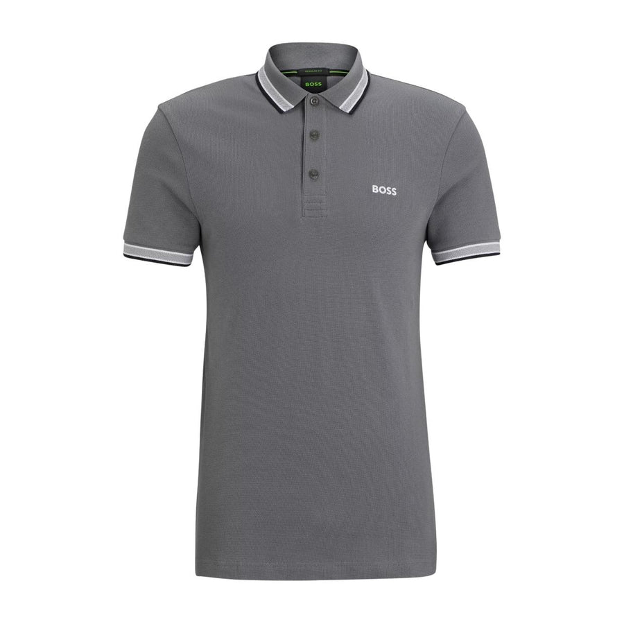 BOSS Paddy Contrast Logo Grey Polo Shirt