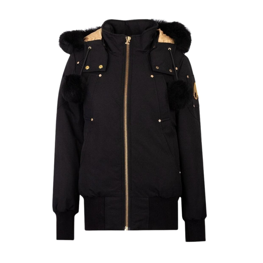 Moose Knuckles Gold Debbie Shearling Black Bomber Jacket