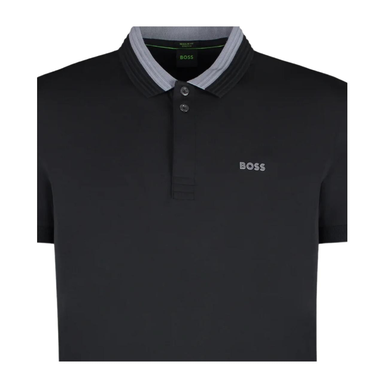 BOSS 3D Stripe Collar Paddy 1 Black Polo Shirt