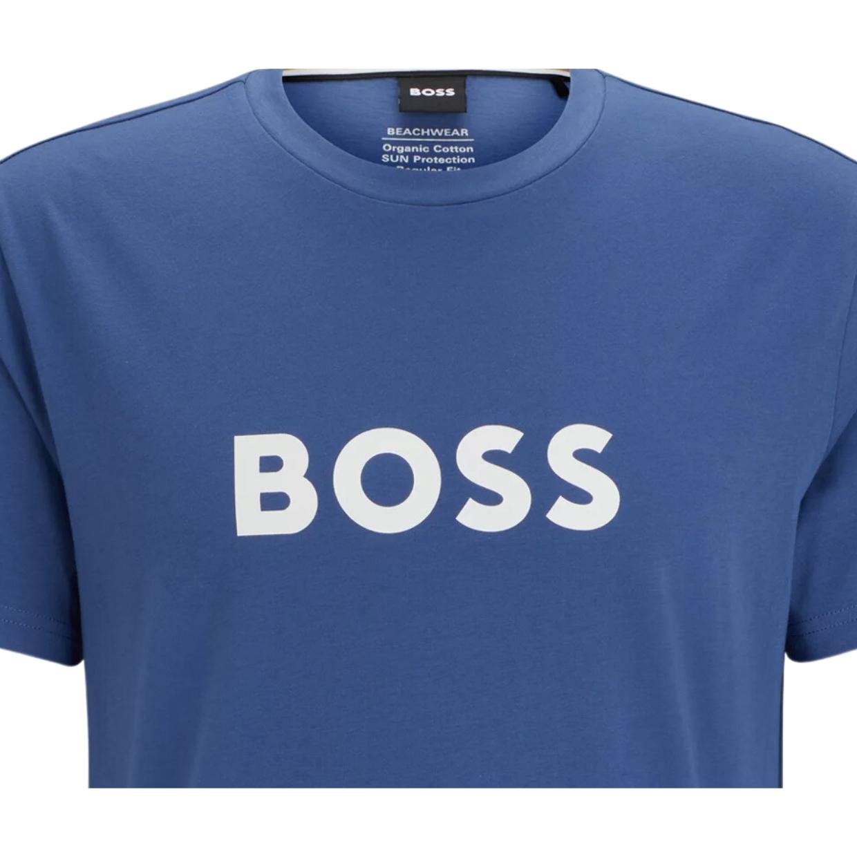 BOSS Printed Large Logo Blue T-Shirt