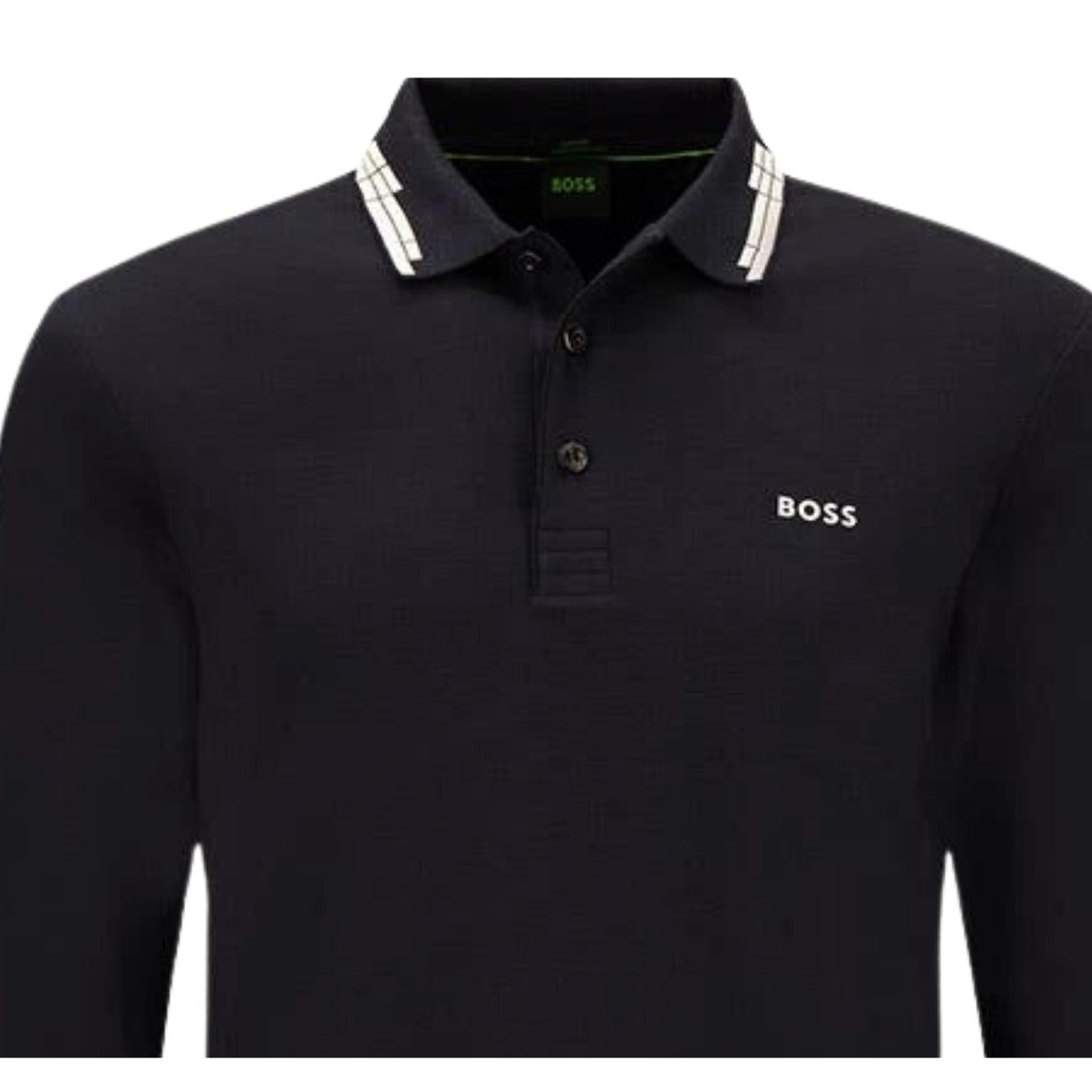 BOSS Pleesy Stripe Collar Dark Navy Polo Shirt