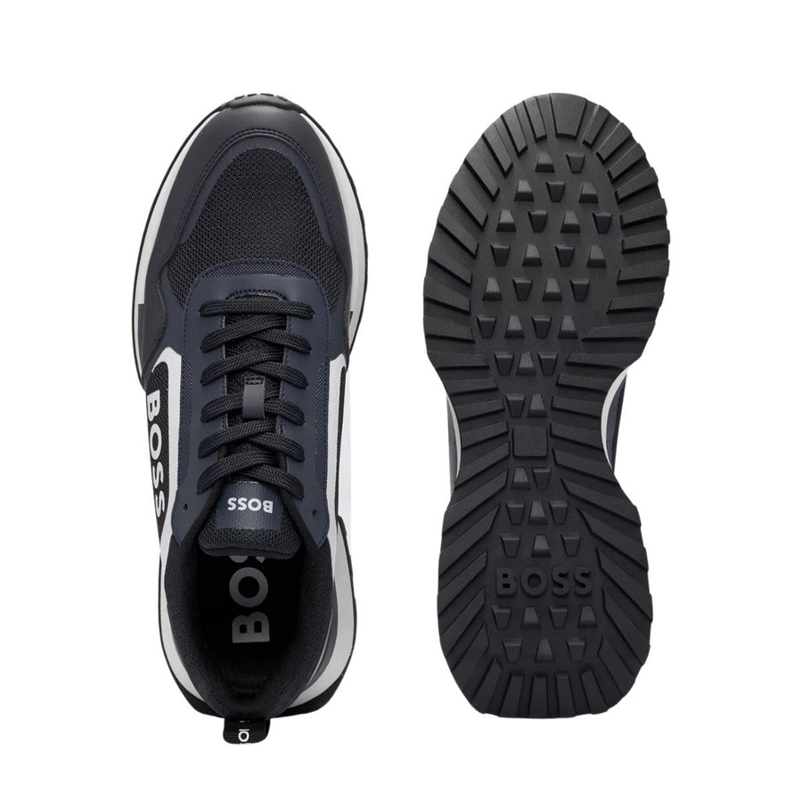 BOSS Jonah Mixed-Material Lace Up Navy Trainers