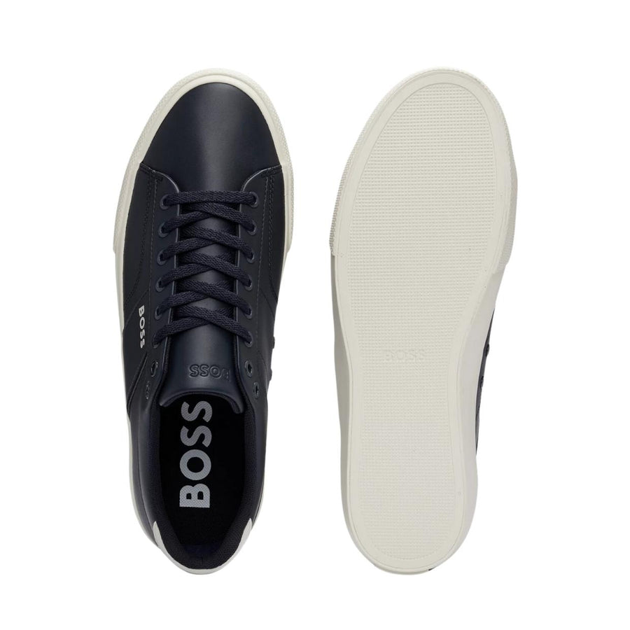 BOSS Navy Aiden Contrast Logo Lace Up Cupsole Trainers
