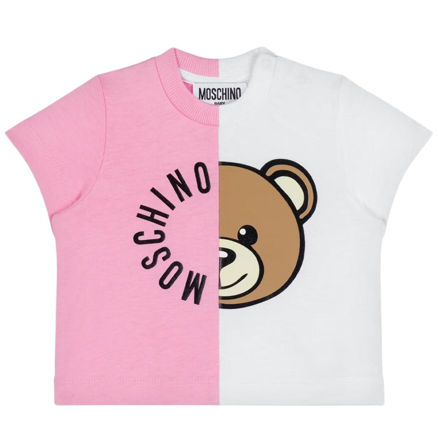 Moschino Baby Half Graphic Logo Pink/White T-Shirt