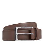 BOSS Evan Sliver-Tone Pin Buckle Brown Leather Belt