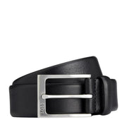 BOSS Evan Sliver-Tone Pin Buckle Black Leather Belt