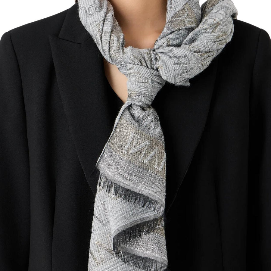 Emporio Armani All-Over Jacquard Lurex Logo Grey Scarf