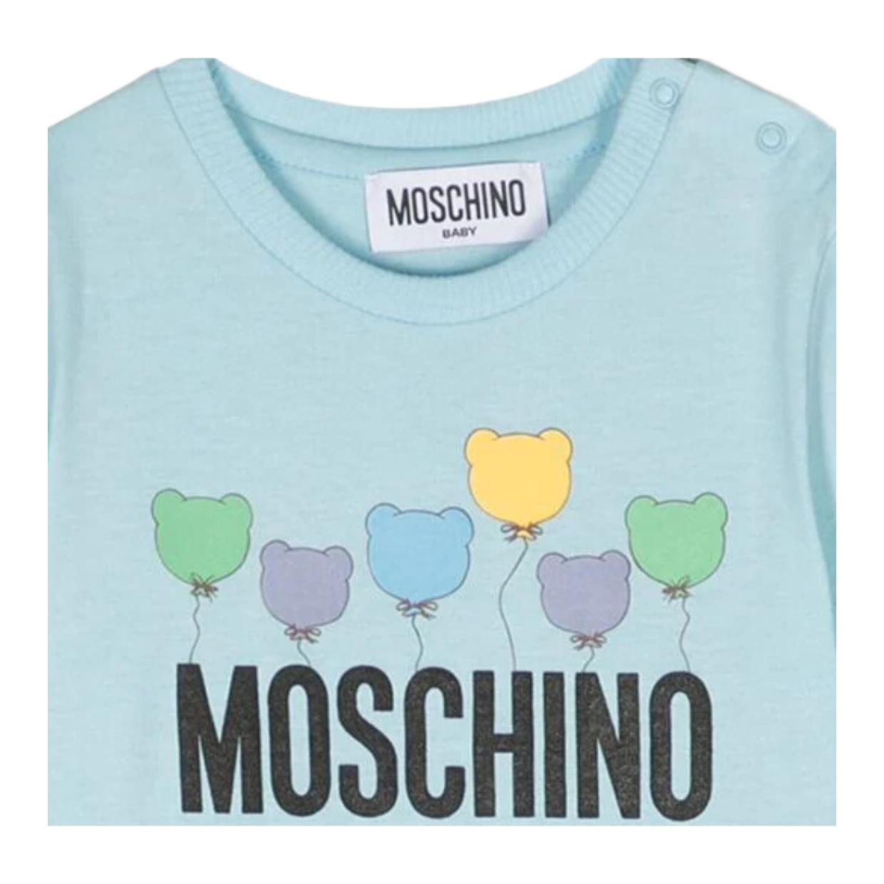 Moschino Baby Teddy Balloons Logo Sky Blue T-Shirt