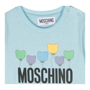 Moschino Baby Teddy Balloons Logo Sky Blue T-Shirt