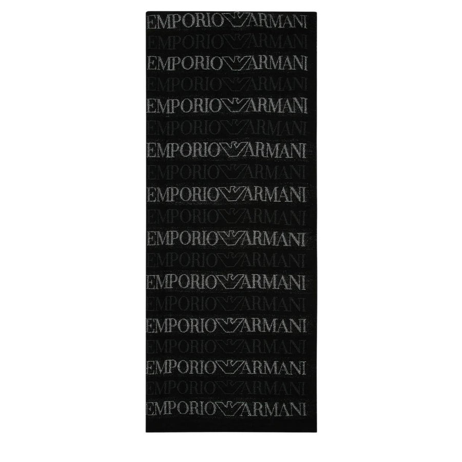 Emporio Armani All-Over Jacquard Lurex Logo Black Scarf