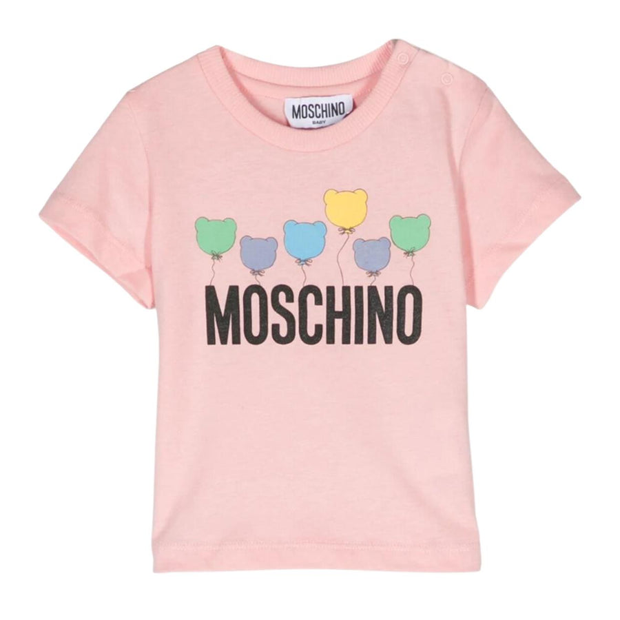 Moschino Baby Teddy Balloons Logo Pink T-Shirt