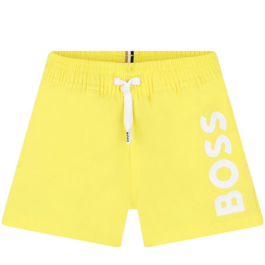 BOSS Baby Logo Print Yellow Swim Shorts
