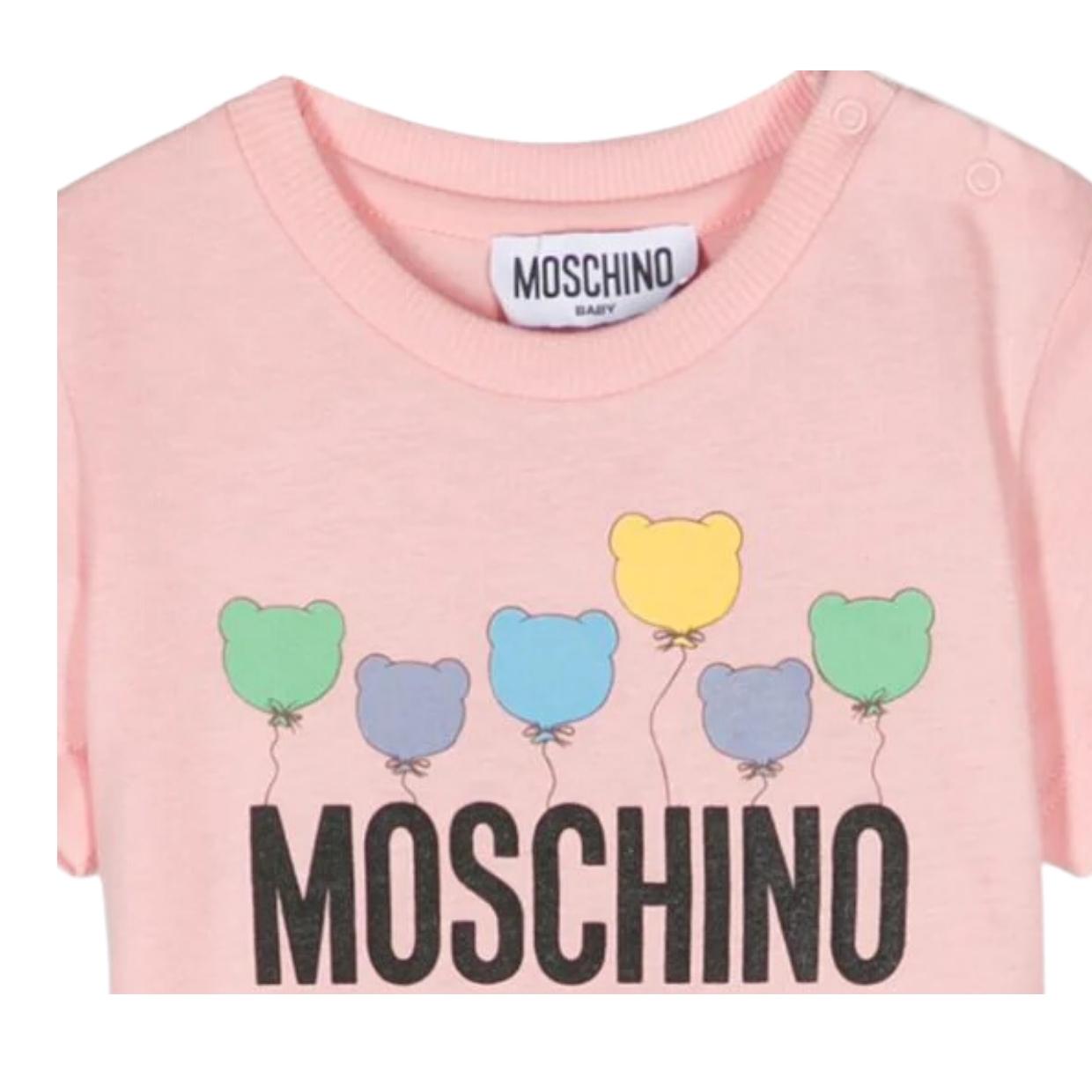 Moschino Baby Teddy Balloons Logo Pink T-Shirt