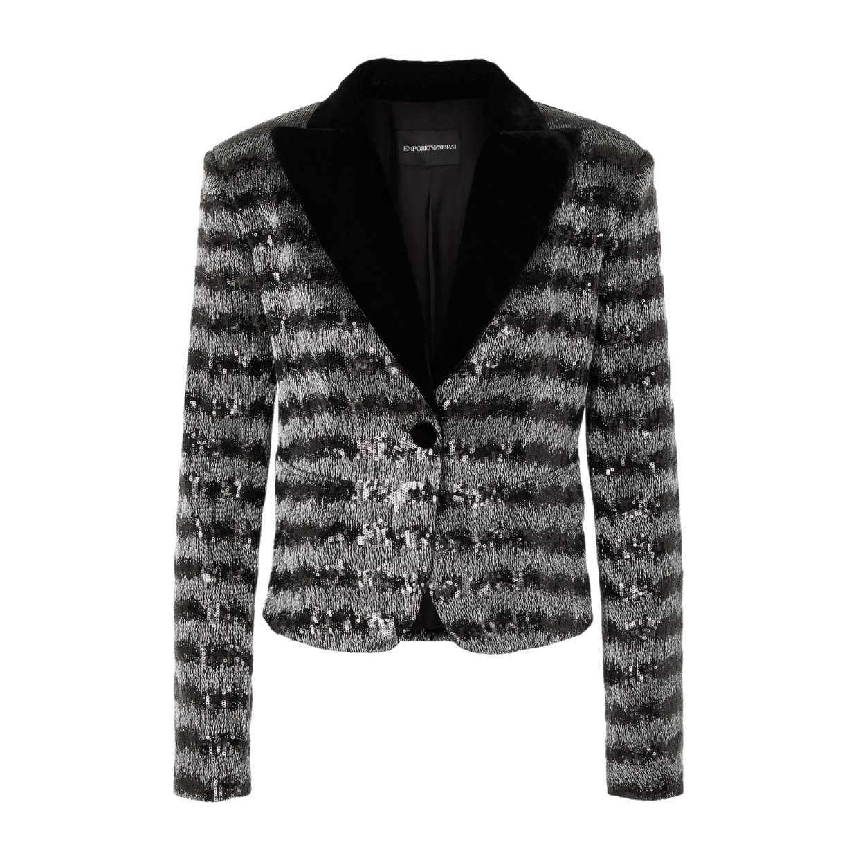 Jacket with a chevron motif with all-over sequins and velvet lapels