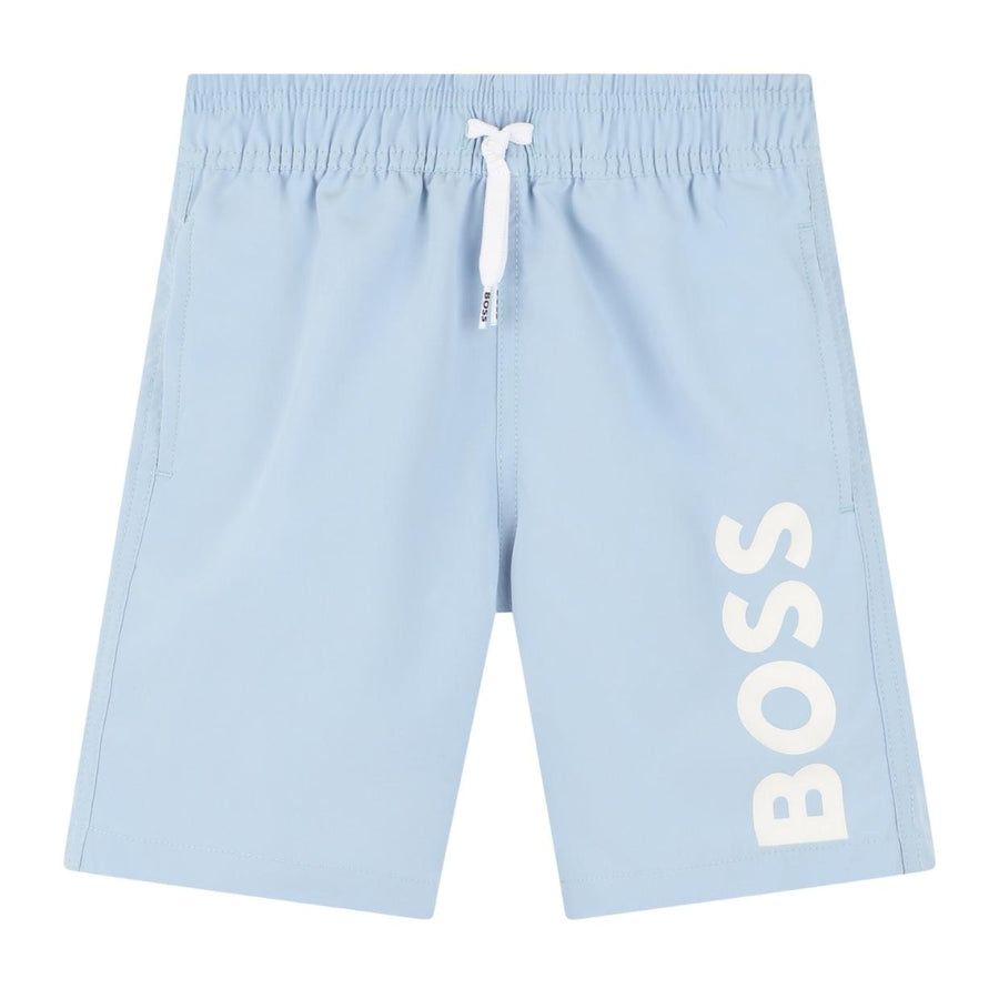 BOSS Kids Print Logo Pale Blue Swim Shorts