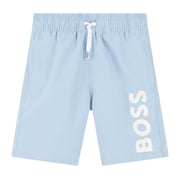 BOSS Kids Print Logo Pale Blue Swim Shorts