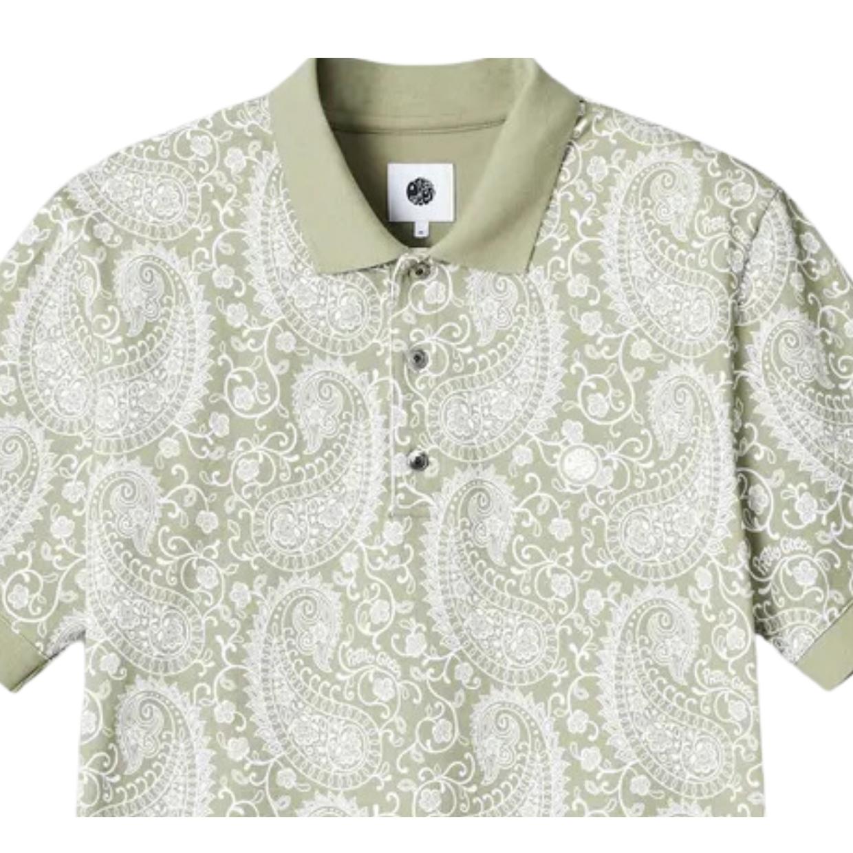 Pretty Green Bay Paisley Green Polo Shirt Retro Designer Wear
